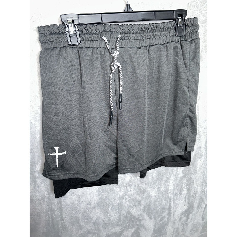 Three Nails Shorts Gray  Large Lined Performance Gym Training Running Christian